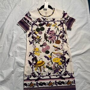 Tory Burch Purple and Yellow Botanical Mini Dress